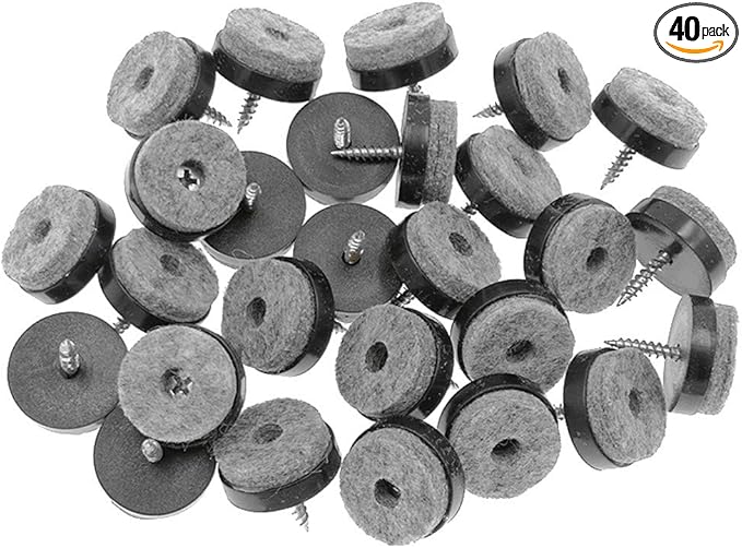 ALIMITOPIA 40pcs Screw-on Furniture Felt Pad Chair Glide Slider Hardwood Floor Protector for Wooden Leg Feet of Chair Table Furniture(Φ24mm or 0.95";Black)