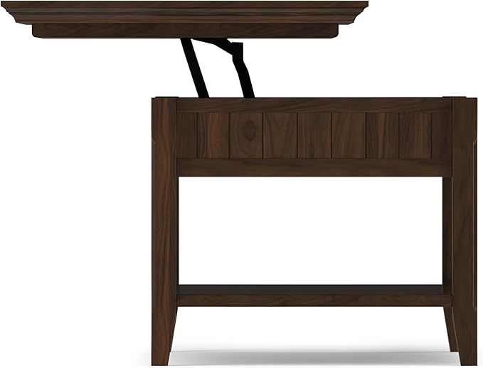 SIMPLIHOME Acadian Lift Top Coffee Table - 48 inch Wide Solid Wood Transitional Pop-up Cocktail Table in Brunette Brown, Classic Living Room Table with Lift-up Storage Compartment and Open Shelf