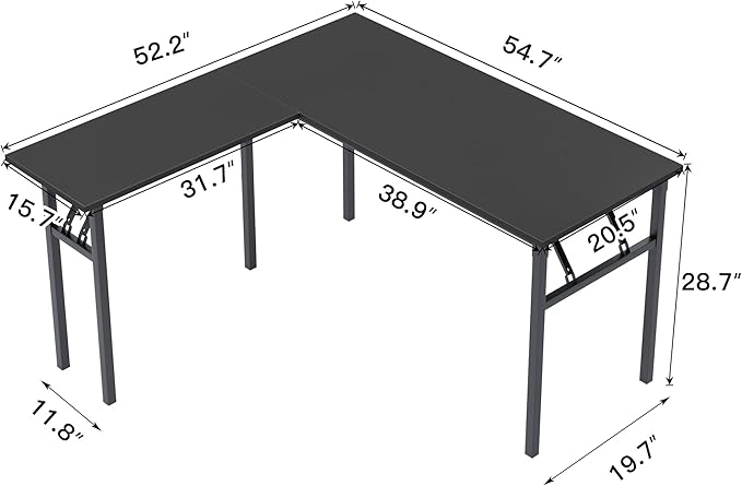 DlandHome Reversible L-Shaped Desk Large Corner Desk Folding Table Computer Desk Home Office Table Computer Workstation,Black-N