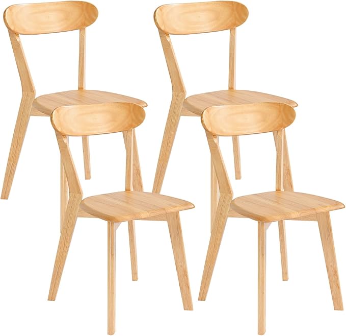 DELAVIN Solid Wood Dining Chairs Set of 4, Farmhouse Oak Wood Kitchen Chair, Mid Century Modern Dining Room Chairs, Natural