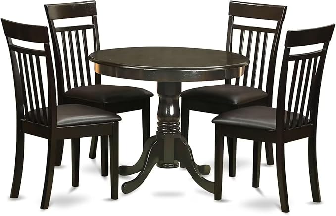 East West Furniture ANCA5-CAP-LC 5 Piece Dinette Set for 4 Includes a Round Kitchen Table with Pedestal and 4 Faux Leather Upholstered Dining Chairs, 36x36 Inch, Cappuccino