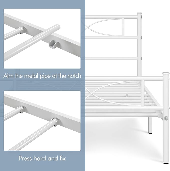 Yaheetech Metal Twin Size Bed Frame, Platform Bed Frame, Mattress Foundation with Curved Design Headboard & Footboard, NO Box Spring Needed, Heavy-Duty Support, Easy Assembly, Twin, White