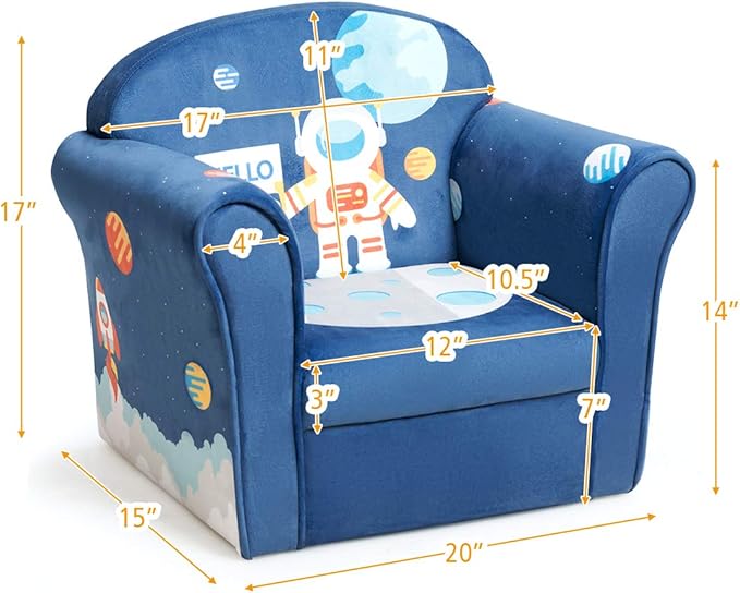 Costzon Kids Couch, Children's Sofa Armrest Chair with Pattern, Toddler Furniture w/Sturdy Wood Construction, Preschool, Lightweight Children Couch Sofa Chair for Aged 1-5 Boys & Girls Gifts, Spaceman