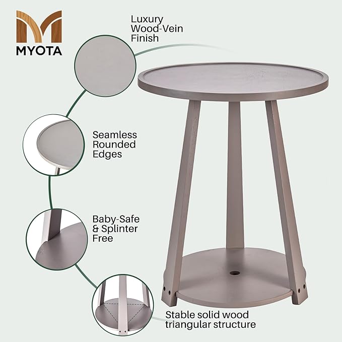 Round Solid Wood Side Table - Small Round Wooden End Table, Modern Living Room Beside Side Tables with Shelf for Couch Sofa Bedroom, Gray, 19.6 in x 19.6 in x 23.6 in