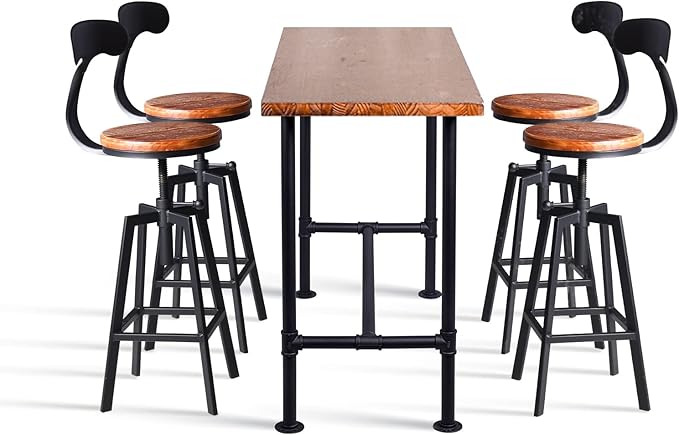Set of 2 Industrial Bar Stools with Backrest Swivel Wooden Seat Height Adjustable 25-32inchKitchen Island Stool Breakfast Dining Chair
