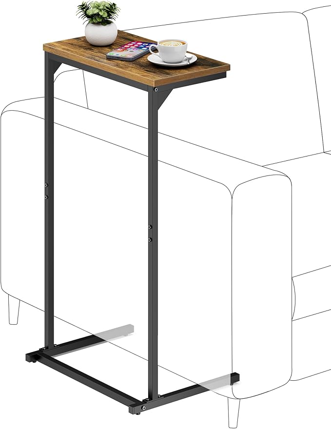 TUTOTAK C Shaped End Table, Tv Tray, Small Side Table, Set of 2, 28.7 inch Tall Couch Table, Tray Table, Sofa Table, Living Room, Bed Room, Brown TB01BB0712