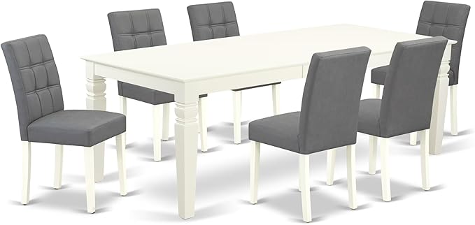 East West Furniture LGAS7-LWH-41 7 Piece Kitchen Table Set Contain A Modern Table and 6 Platinum Gray Polyester Fabric Dining Chairs with Stylish Back- Linen White Finish