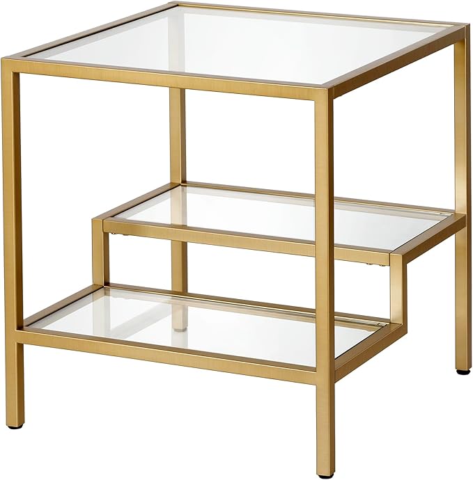 Henn&Hart 20" Wide Square Side Table in Brass, Table for Living Room, Bedroom