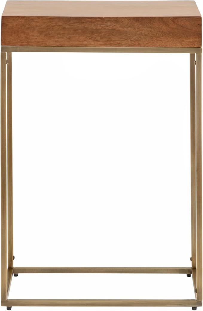 Kate and Laurel Karlsen Mid-Century Wood and Metal Narrow Side Table; 16 x 24 x 8; Walnut Brown and Brass; Slim Bedroom Nightstand with Mixed Materials Design