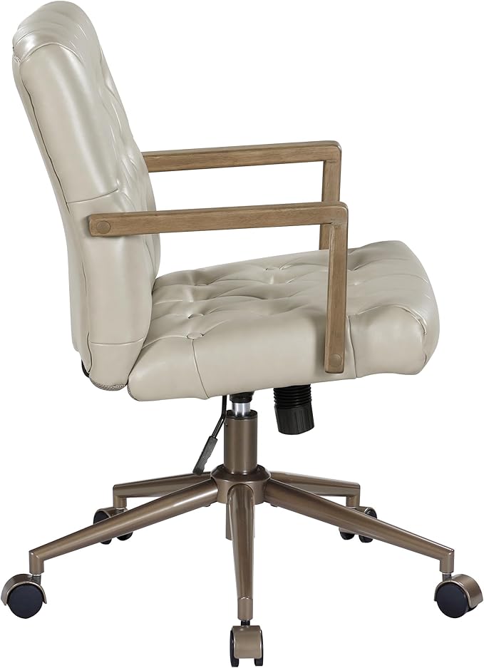 OSP Home Furnishings Waltham Adjustable Height and Tilt, Swivel Home Office Chair with Wood Arms, Taupe Faux Leather