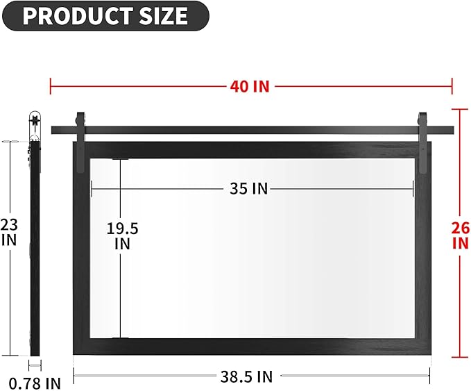 Black Farmhouse Mirror for Wall, 40x26INCH Large Wood Framed Square Bathroom Mirrors for Vanity, Barn Door Style Mirrors Wall Mounted Dresser Decor Mirror Living Room Bedroom Horizontal