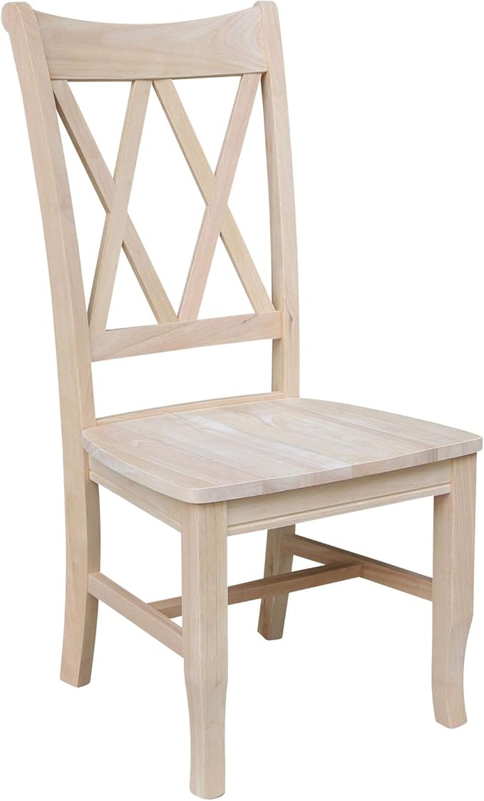 IC International Concepts, Set of 2 Double X-Back Dining Chairs, Armless, Real Wood, Kitchen/Dining/Accent, 19.9"W x 22"D x 41.3"H, 225 Lbs Wt. Capacity, DIY, Paint/Stain In Any Color, Unfinished