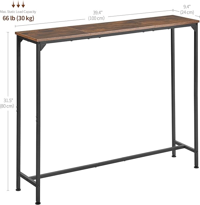 Console Table, Narrow Entryway Table, Thin Sofa Table, Behind Couch Table,for Hallway, Bedroom, Living Room, Foyer, 9.4 x 39.4 x 31.5 Inches, Rustic Brown