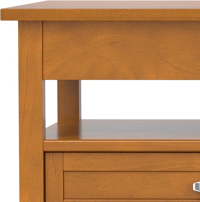 SIMPLIHOME Warm Shaker Lift Top Coffee Table - 48 inch Wide Solid Wood Cocktail Table in Light Golden Brown, Transitional Living Room Table with Hidden Storage, 2 Drawers, and Open Shelf