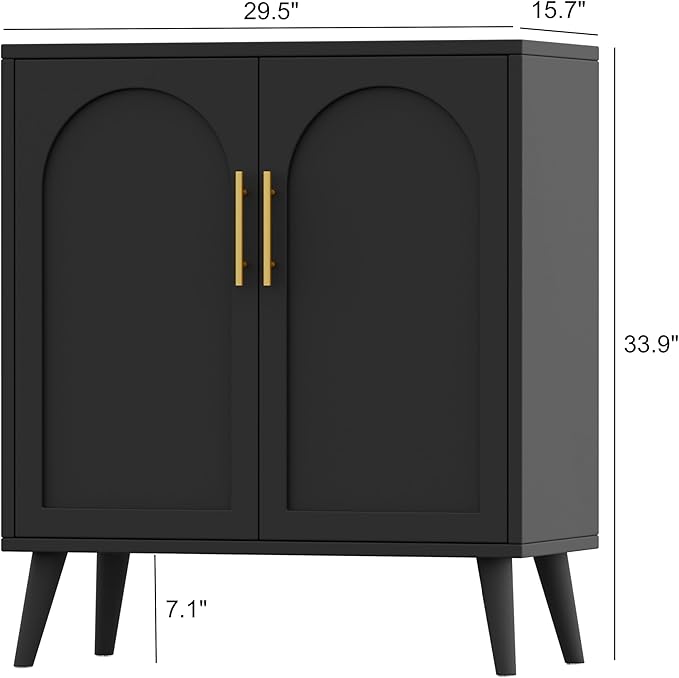 Rovaurx Rattan Storage Cabinet with Doors, Accent Bathroom Floor Cabinet, Modern Sideboard Buffet Cabinet for Living Room, Entryway, Dining Room and Kitchen, Black BMGZ108B