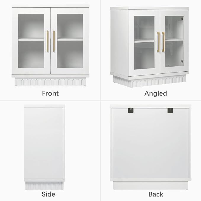 Buffet Cabinet with Storage, Sideboard Buffet with Glass Doors, Cupboard Console Table Accent Cabinet for Hallway, Entry, Kitchen, Living Room, Dining Room, Montauk White