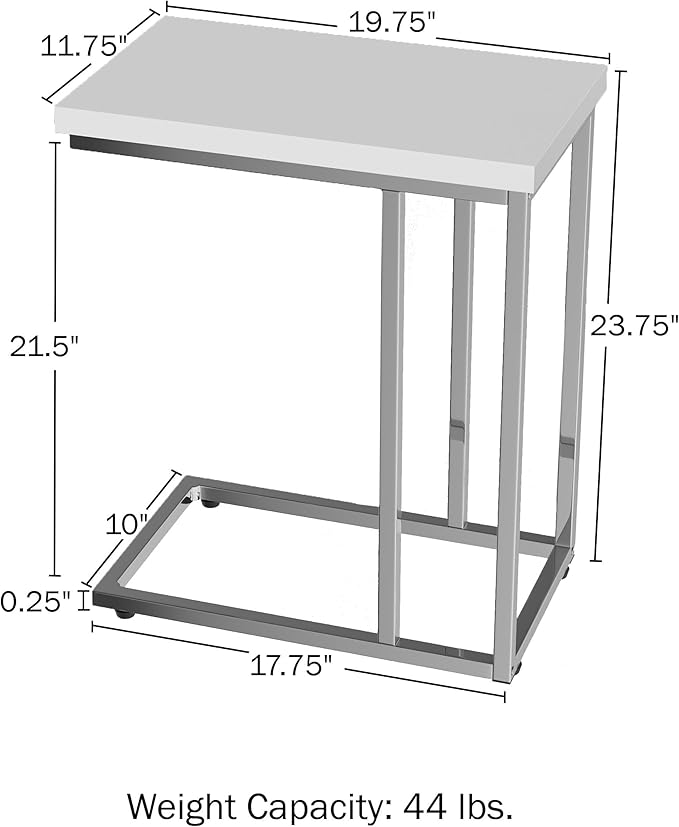 Lavish Home C-Shaped Side Tables Set of 2 – Modern Sofa End Tables or Bedside Nightstands – Space-Saving Laptop Tray Tables for Small Spaces (White)