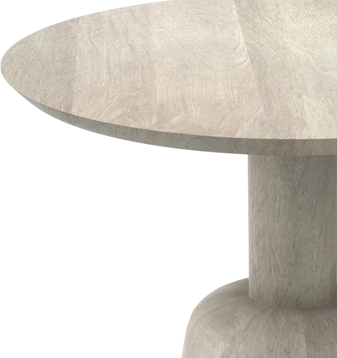 SIMPLIHOME Finchley Solid Mango Wood 18 inch Wide Round Contemporary Side Table in White Wash, Fully Assembled for The Living Room and Bedroom