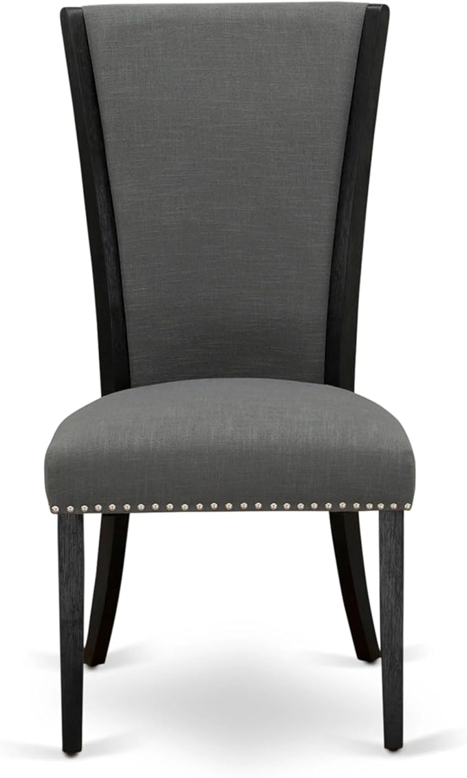 X12VE-006-50 - 13-piece Modern Dining Room Table Set a Rectangular Kitchen Table and 12 Dark Gotham Grey Linen Fabric Dining Chair, 39x120 Inch, Wire Brushed Black