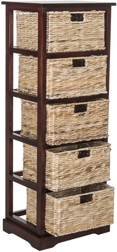 SAFAVIEH Home Collection Vedette Cherry 5-Drawer Wicker Basket Storage Tower (Fully Assembled)