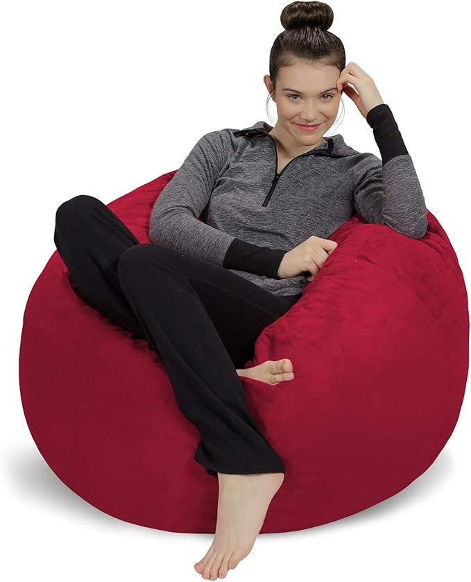 Sofa Sack Bean Bag Chair - Plush, Ultra Soft - Memory Foam Bean Bag Chair with Microsuede Cover - Stuffed Foam Filled Furniture and Accessories for Dorm Room 3 Feet - Cinnabar