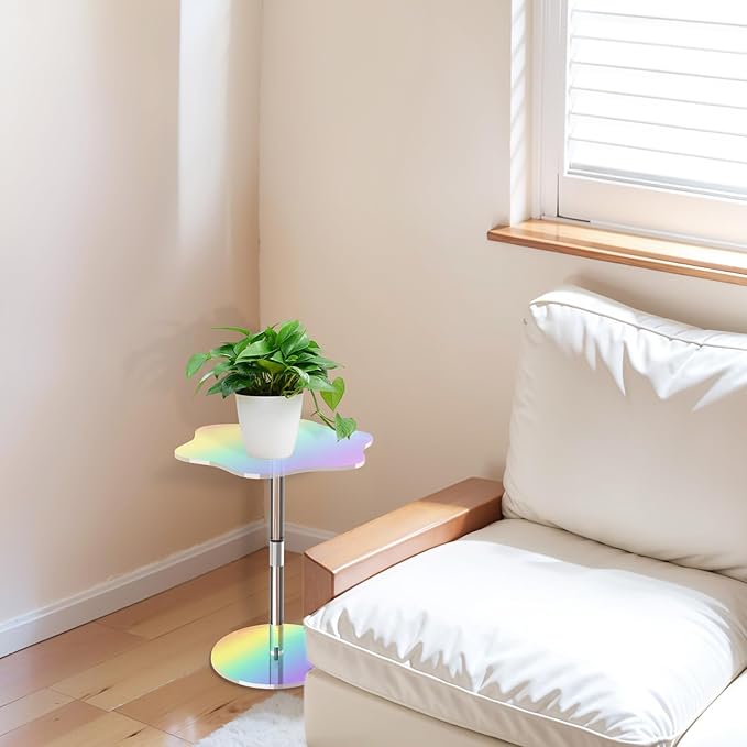 Rainbow Clear Side Table Small Acrylic End Tables 13.8 * 11.6 H: 21.3 Inch Modern Flower-Like Shape Drink Table for Small Spaces Sturdy Easy Assembly for Living Room Balcony Garden Office (2 Pack)