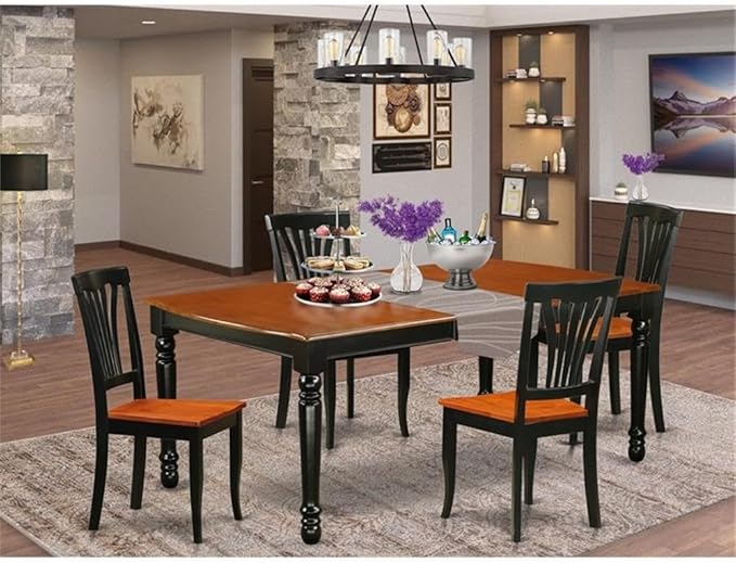 East West Furniture DOAV5-BCH-W 5 Piece Kitchen Table Set for 4 Includes a Rectangle Dining Room Table with Butterfly Leaf and 4 Dining Chairs, 42x78 Inch, Black & Cherry