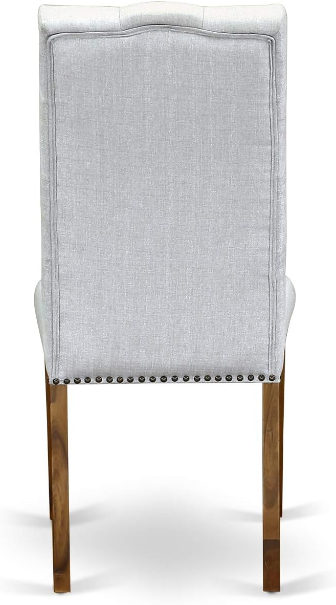 East West Furniture ELP8T05 Elsa Parson Dining Chairs - Button Tufted Nailhead Trim Grey Linen Fabric Upholstered Chairs, Set of 2, Walnut