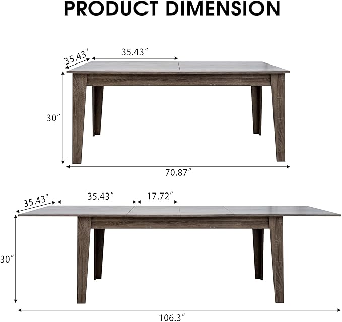 Expandable Dining Table, Convertible Table for Dining Room, Kitchen and Small Spaces, for 6-10 People, Dark Oak