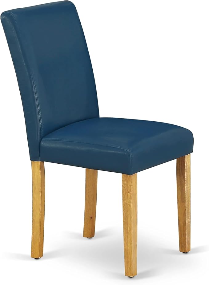 East West Furniture VAAB5-OAK-55 5 Piece Dining Table Set Includes an Oval Dining Room Table with Butterfly Leaf and 4 Oasis Blue Faux Leather Parsons Chairs, 40x76 Inch, Oak