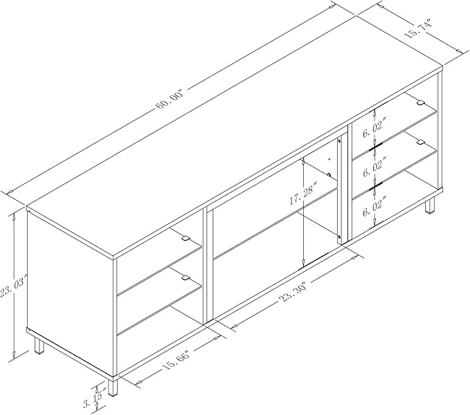 Manhattan Comfort Brighton 60" TV 7 Shelves, Tempered Glass Dividers and Media Wire Management, Modern Free-Standing Entertainment Center for Living Room, Fits up to 56" Television, OneSize, Grey