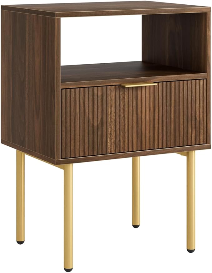 Nightstand,Small Bedside Table with Gold Frame,Morden Night Stand with 2 Drawer,End Table,Side Table with Drawer and Shelf for Bedroom,Living Room (Grey-1Drawer)