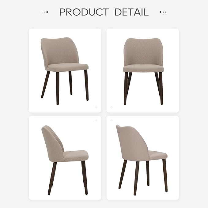 COLAMY Upholstered Dining Chairs Set of 4, Fabric Dining Room Kitchen Chairs with Padded Seat and Wood Legs for Restaurant/Cafe, Camel
