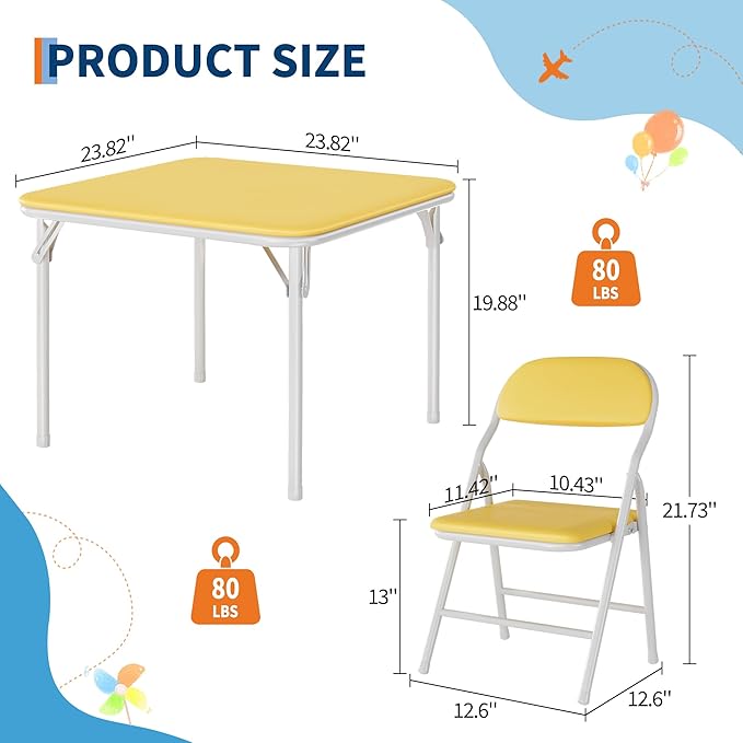 GarveeHome 5-Piece Kids Folding Table and Chairs Set, Toddlers Children's Activity Table and Chairs Set for Dining Room,Daycare,Classrooms