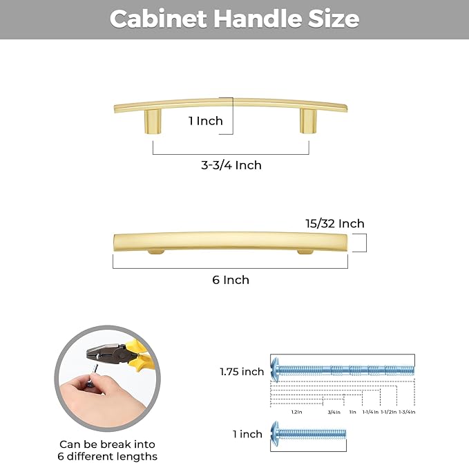 10 Pack Cabinet Handles 3.75" Hole Center - Curved Cabinet Pulls Brushed Brass Drawer Pulls for Kitchen Cupboard Solid Handles for Dresser Drawer Arch Closet Hardware