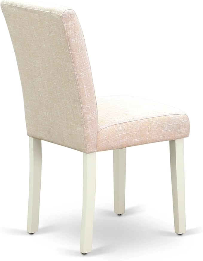 East West Furniture ANAB5-LWH-02 5 Piece Dining Table Set for 4 Includes a Round Kitchen Table with Pedestal and 4 Light Beige Linen Fabric Upholstered Chairs, 36x36 Inch, Linen White