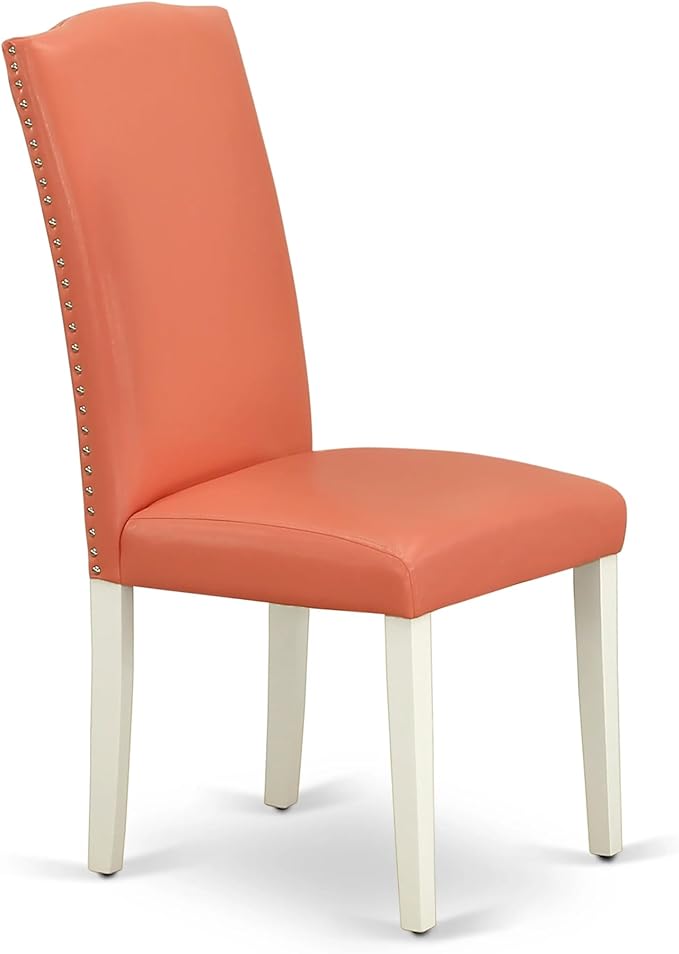 East West Furniture ANEN3-LWH-78 3 Piece Dining Set Contains a Round Kitchen Table with Pedestal and 2 Pink Flamingo Faux Leather Parson Dining Chairs, 36x36 Inch, Linen White