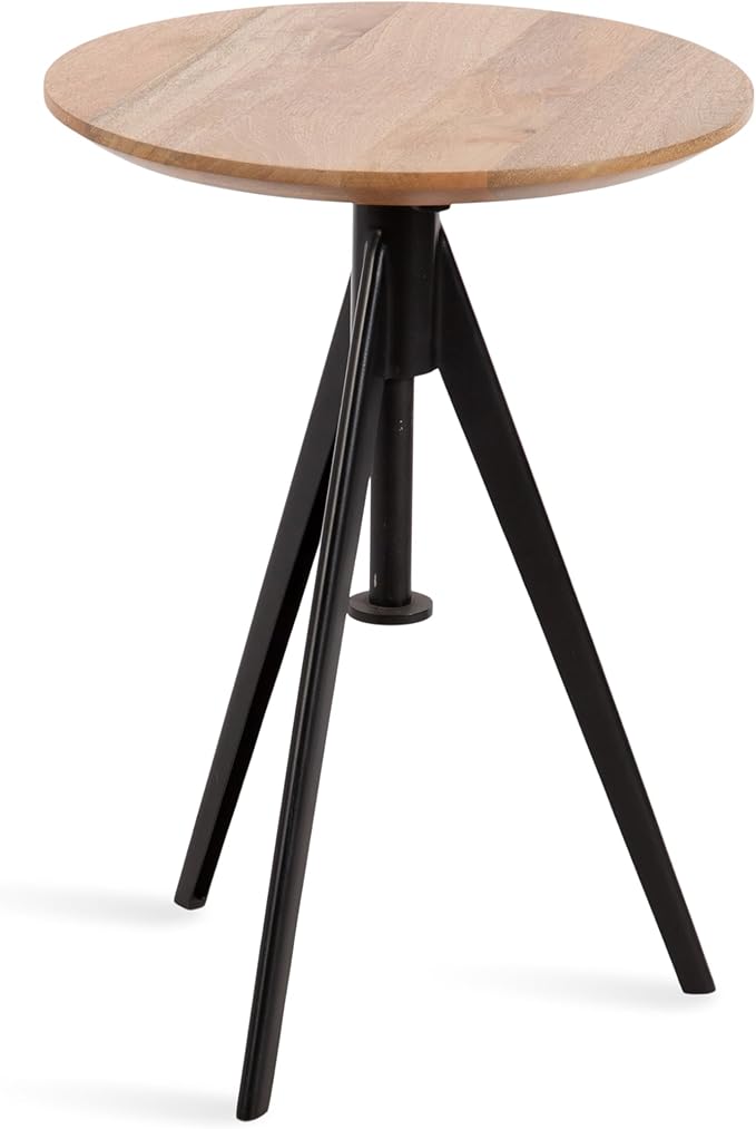 Kate and Laurel Keres Modern Adjustable-Height Round Tripod Side Table, 16 x 16 x 28, Natural Wood and Black, Transitional Circle End Table for Use as Indoor Plant Stand or Bedroom Nightstand