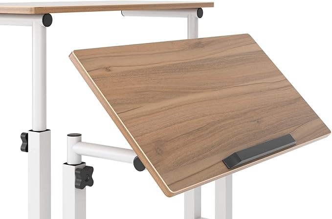 soges 23.6inches Height Adjustable Desk Laptop Desk on The Wheels, Rolling Stand Up Desk Computer Desk Adjustable Standing Desk Sit and Stand Desk Portable Laptop Table, Oak