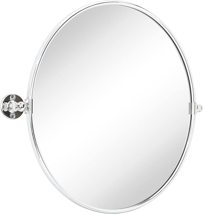 TEHOME Round Pivot Bathroom Mirror Chrome Circle Metal Framed Tilting Vanity Mirrors for Wall