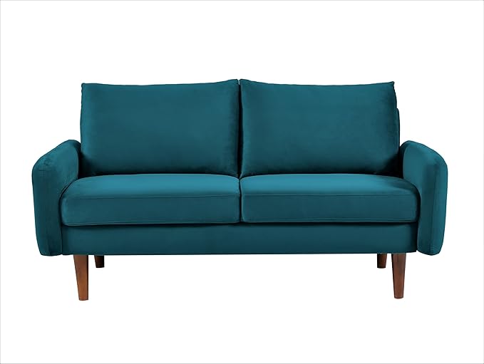 Container Furniture Direct Kent Velvet Loveseat Sofa for Modern Living Rooms and Compact Spaces, Comfy 2 Seater Couch Studio Apartment Furniture with Sleek Design, Greenish Blue