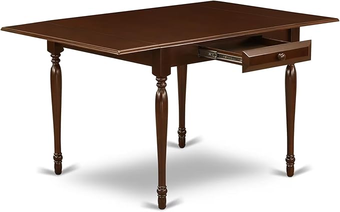 East West Furniture MZNO3-MAH-C 3 Piece Dinette Set for Small Spaces Contains a Rectangle Dining Table with Dropleaf and 2 Linen Fabric Dining Room Chairs, 36x54 Inch, Mahogany