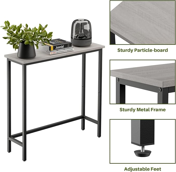 HollyHOME Narrow Console Table, 29.5" Slim Entryway Table, Sofa Stand, Hallway Shelf for Hallway, Bedroom, Living Room, Foyer, Grey