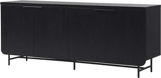 Walker Edison Reema Fluted 4-Door Kitchen Sideboard Buffet Console, 69 Inch, Black