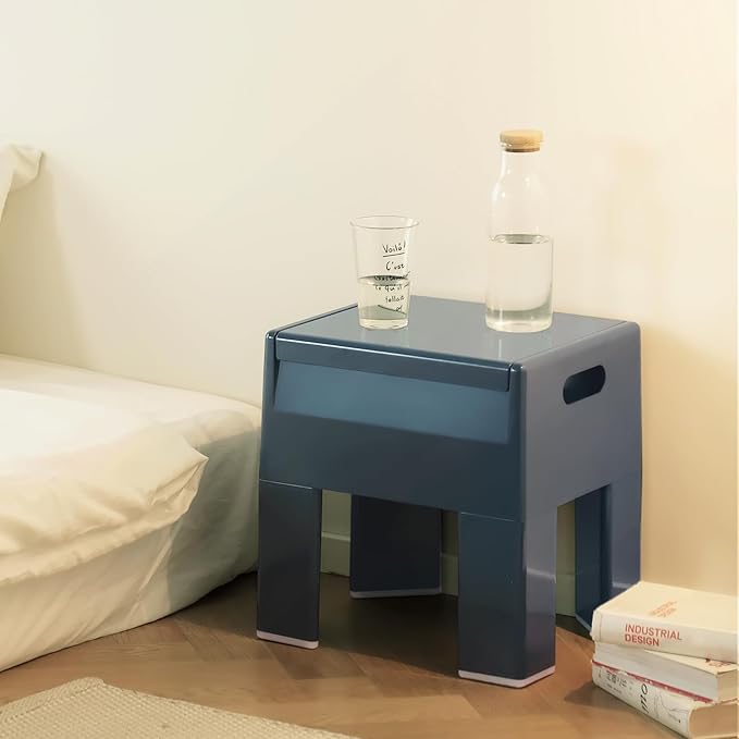Nightstand Bedside Table with Storage Space, Multifunctional Colorful Plastic End Table Small Side Table for Bedroom, Dorm and Small Spaces, Easy Assembly(14.7" D x 11.8" W x 15.8" H, Blue)