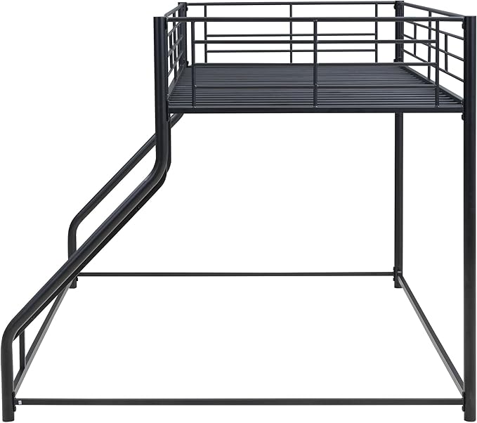 Twin XL Over Queen Metal Floor Bunk Bed with Sloping Stairs and Safety Guardrails for Bedroom,Guest Rooms, No Box Spring Needed, Simple to Assemble,Black