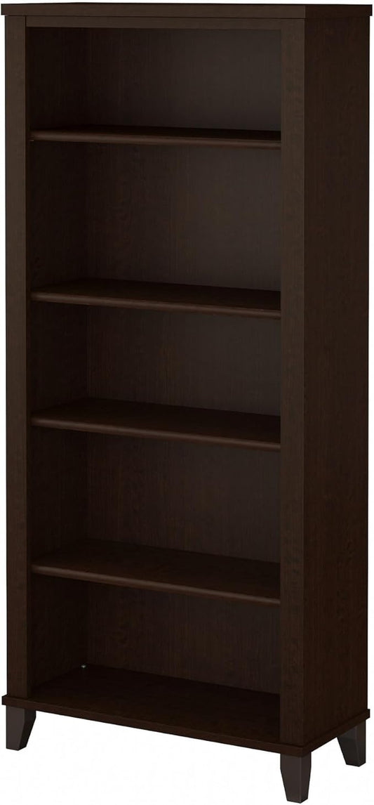 Bush Furniture Somerset 5 Shelf Bookcase in Mocha Cherry, Tall Bookshelf, Large Book Shelf for Living Room, Home Office, or Entryway