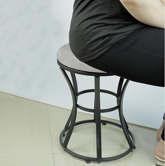 Vanity Stool, Grey Stools for Makeup Room, Round Ottoman Foot Stool, Velvet Footrest Vanity Chair for Bathroom, Bedroom, Living Room Furniture, Entryway, Offices