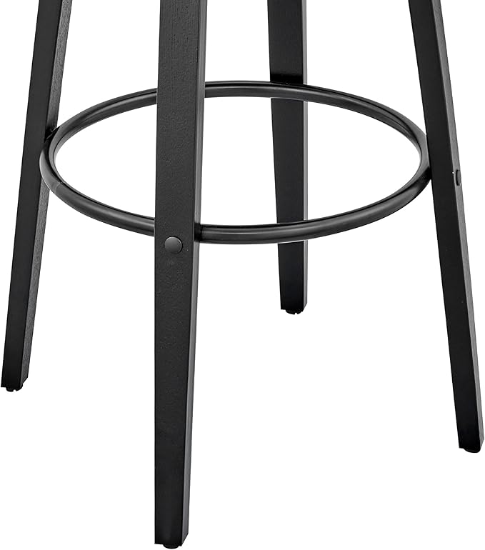 Armen Living Julius Mid Century Modern Swivel Bar Stool for Kitchen Island Counter in Gray Faux Leather and Black Wood, 26" Seat Height