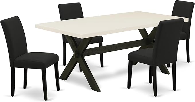 East West Furniture X627AB624-5 5 Piece Dining Room Furniture Set Includes a Rectangle Dining Table with X-Legs and 4 Black Color Linen Fabric Upholstered Chairs, 40x72 Inch, Multi-Color